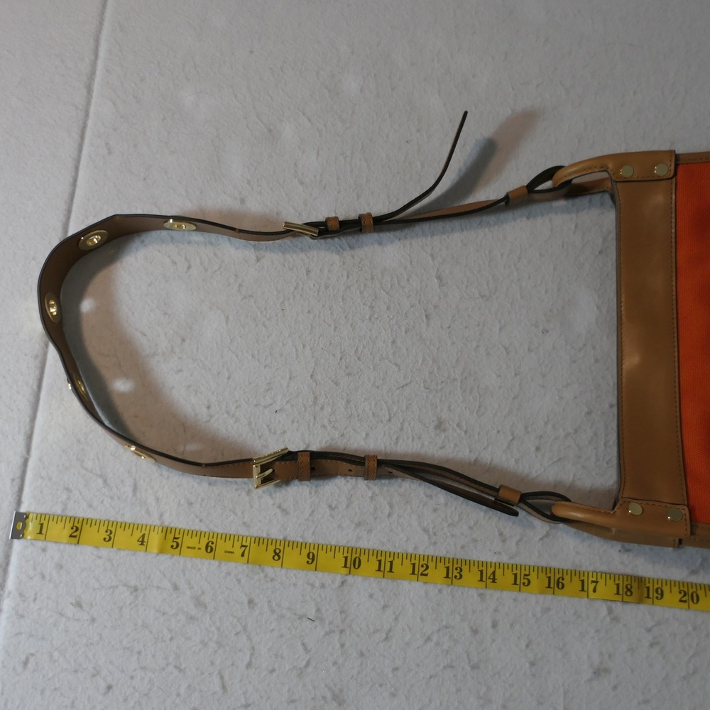 Michael Kors Womens Sullivan Messenger Bag L Tangerine Tan Canvas Leather Bold - Picture 6 of 16